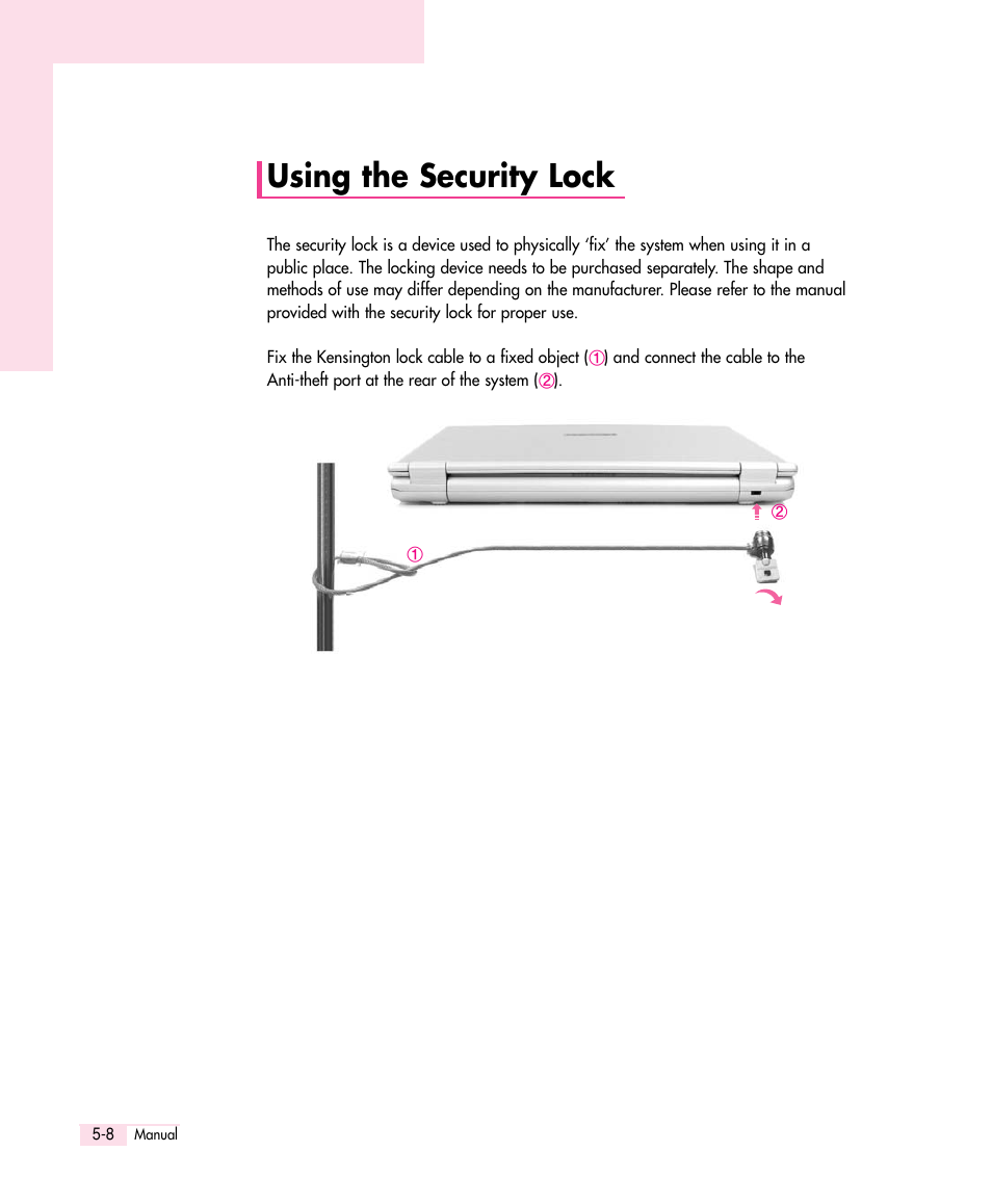 Using the security lock | Samsung Q30 User Manual | Page 81 / 127