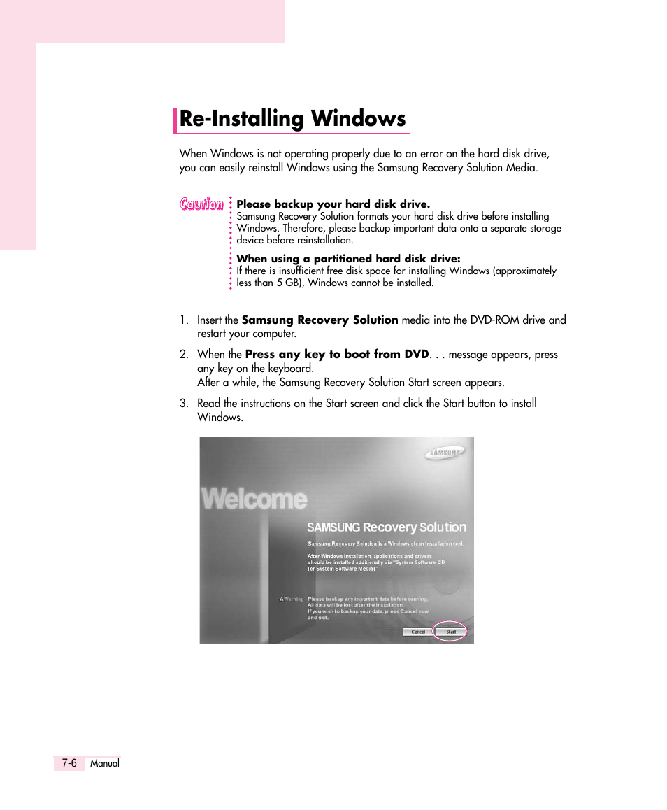 Re-installing windows | Samsung Q30 User Manual | Page 99 / 127