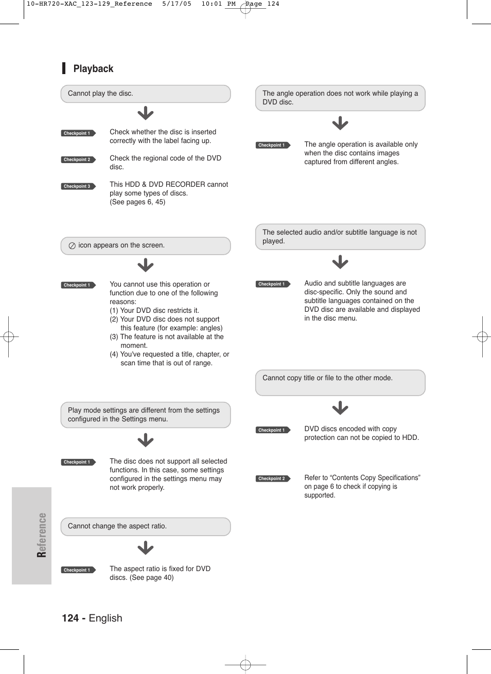 Reference, 124 - english, Playback | Samsung DVD-HR720 User Manual | Page 124 / 130