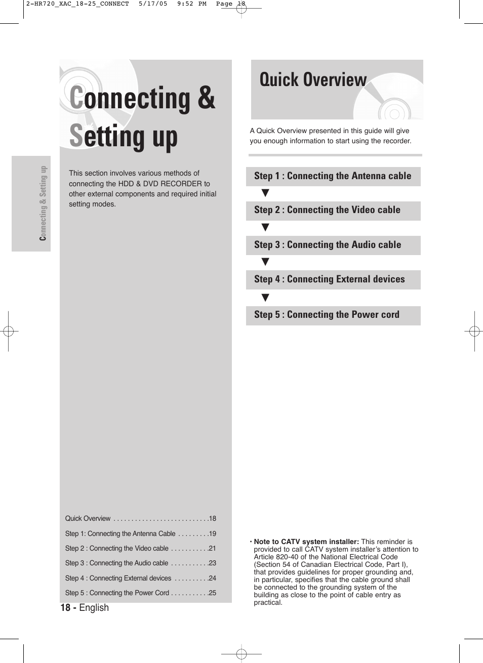 Connecting & s etting up, Quick overview | Samsung DVD-HR720 User Manual | Page 18 / 130