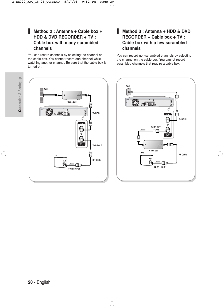 20 - english, Connecting & setting up | Samsung DVD-HR720 User Manual | Page 20 / 130