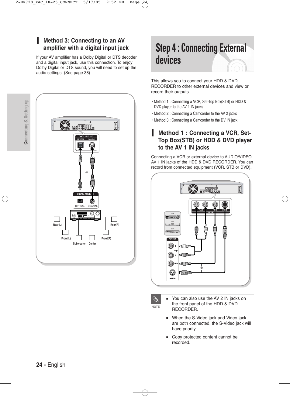 Step 4 : connecting external devices, 24 - english | Samsung DVD-HR720 User Manual | Page 24 / 130