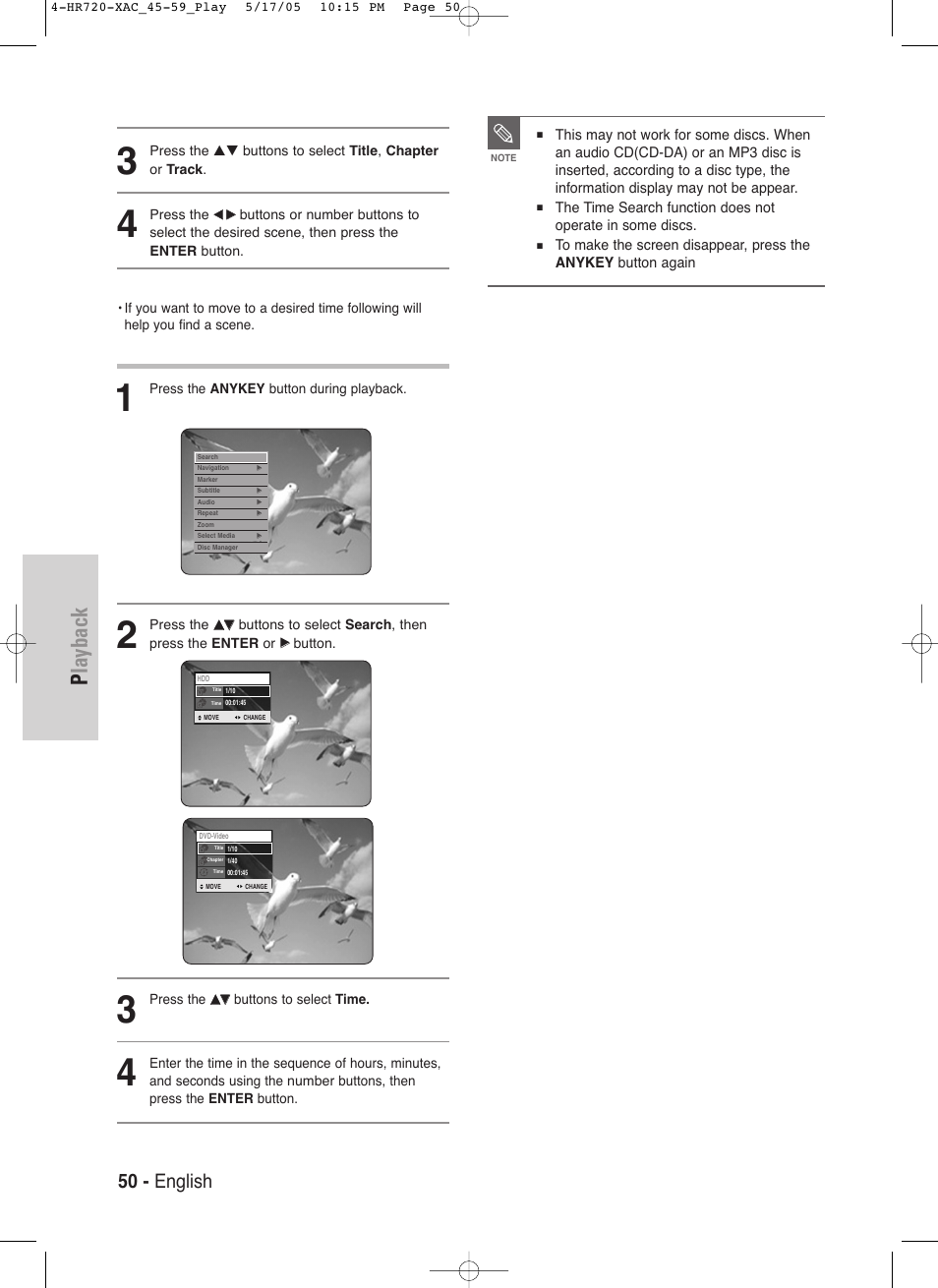 Playback, 50 - english | Samsung DVD-HR720 User Manual | Page 50 / 130