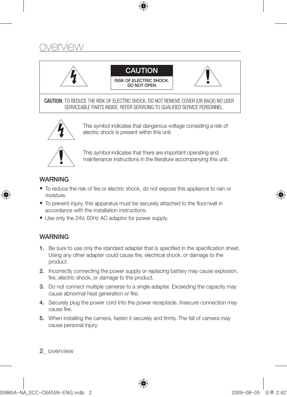 Overview, Caution | Samsung SCC-C6455N User Manual | Page 2 / 52