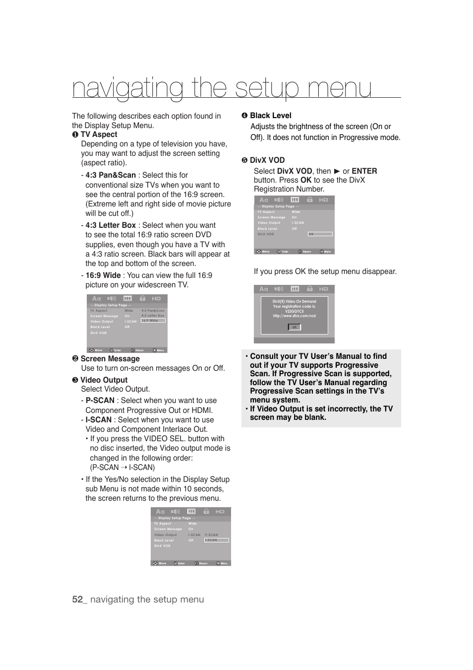 Navigating the setup menu, 52_ navigating the setup menu | Samsung DVD-1080P9 User Manual | Page 52 / 68