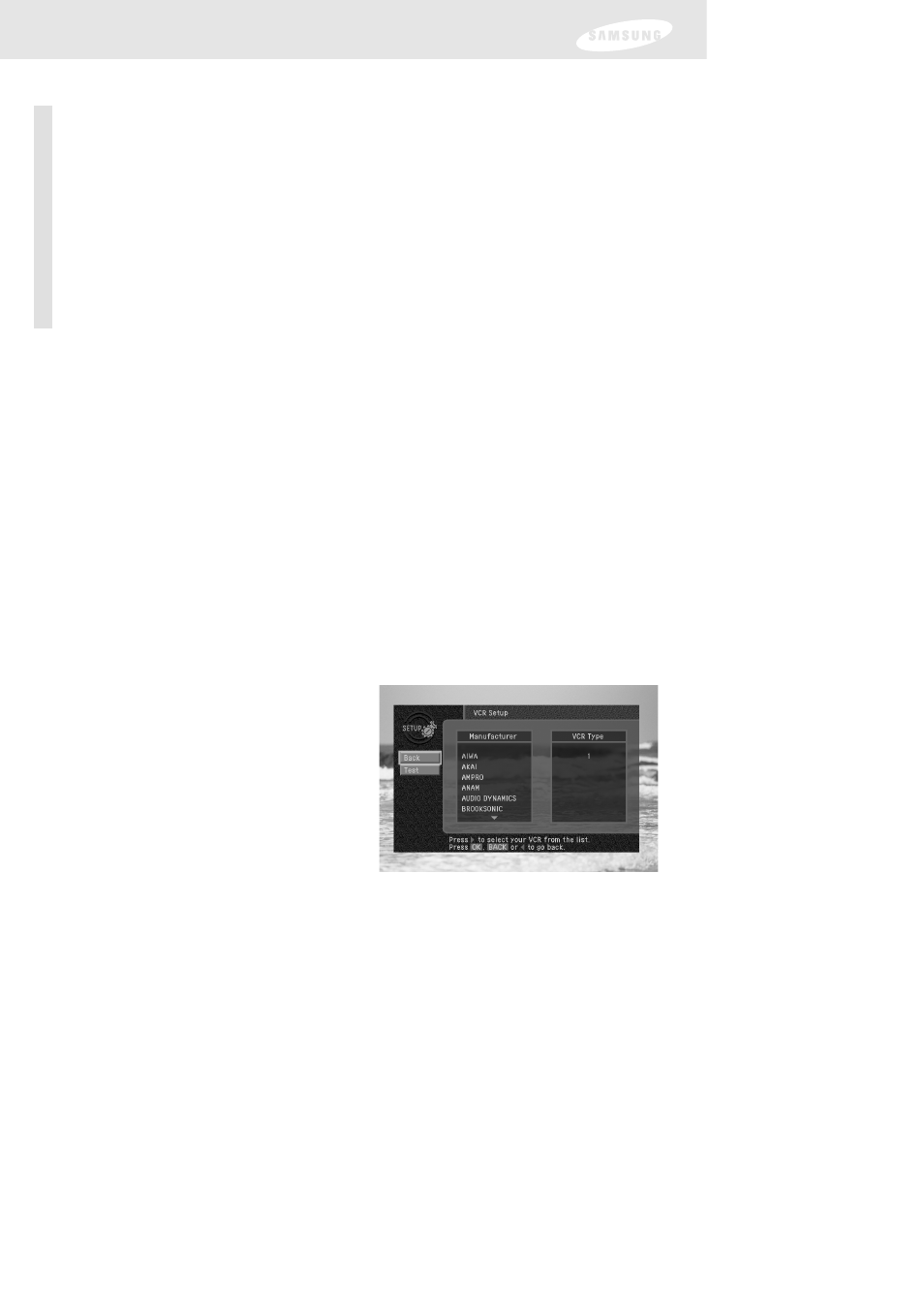 Chapter 5: program reminders and recording timers, Setting up the vcr control | Samsung DIRECTV SIR-TS160 User Manual | Page 67 / 110