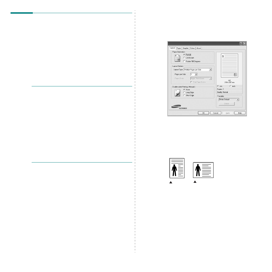 Printer settings, Layout tab, Ee “printer | Samsung CLX-3160 User Manual | Page 108 / 139