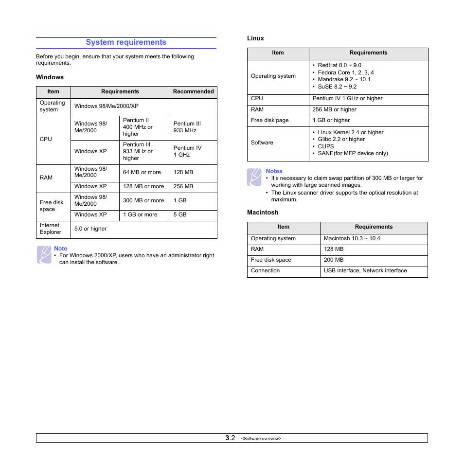 System requirements | Samsung CLX-3160 User Manual | Page 22 / 139