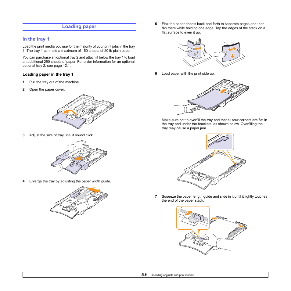 Loading paper, In the tray 1 | Samsung CLX-3160 User Manual | Page 30 / 139