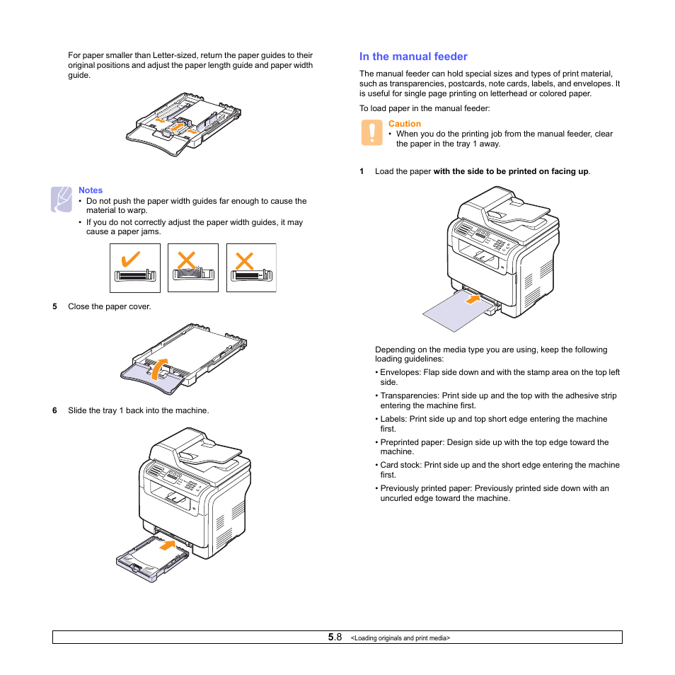 In the manual feeder | Samsung CLX-3160 User Manual | Page 32 / 139