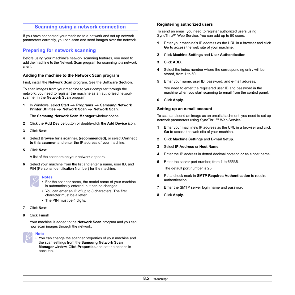 Scanning using a network connection, Preparing for network scanning | Samsung CLX-3160 User Manual | Page 41 / 139