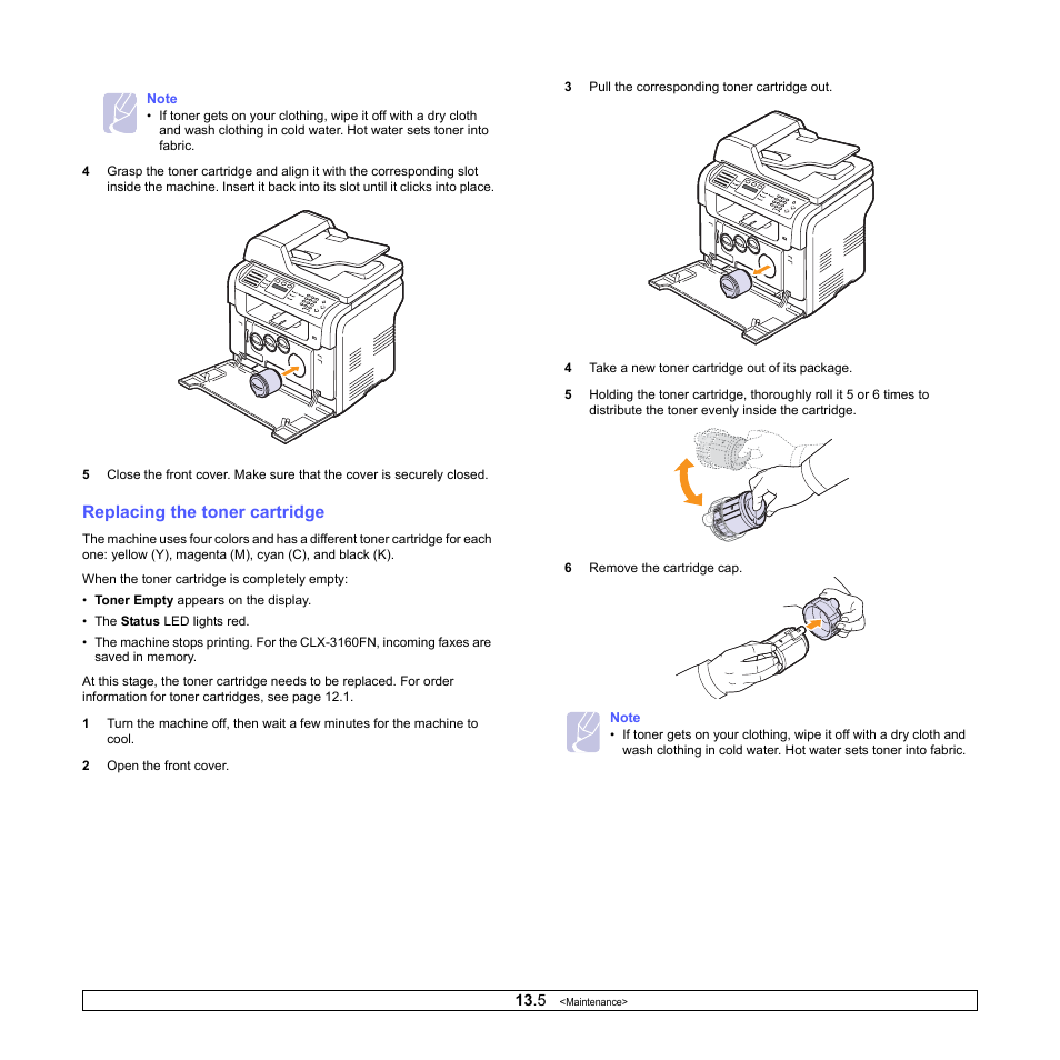 Replacing the toner cartridge | Samsung CLX-3160 User Manual | Page 67 / 139