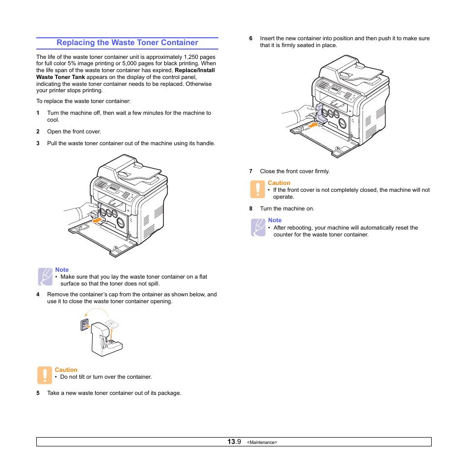 Replacing the waste toner container | Samsung CLX-3160 User Manual | Page 71 / 139