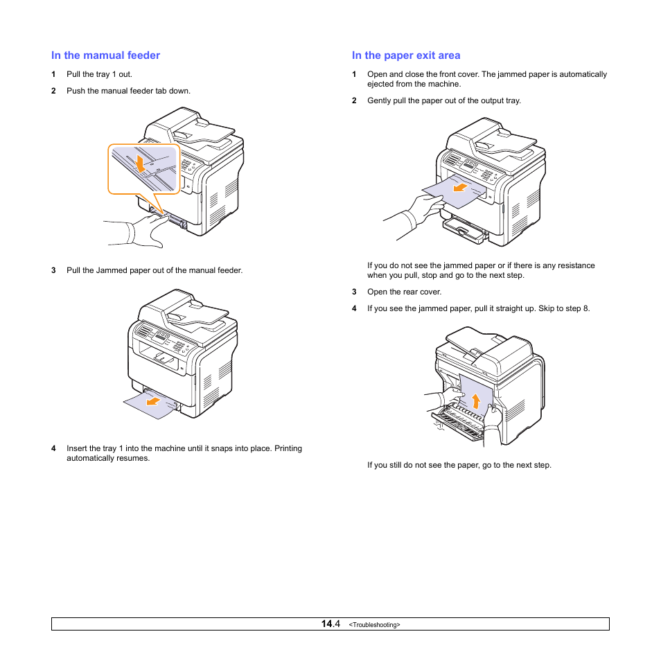 In the mamual feeder, In the paper exit area | Samsung CLX-3160 User Manual | Page 77 / 139