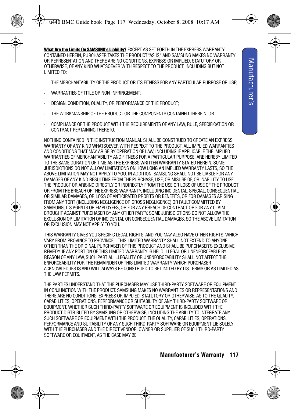 Manufacturer’s | Samsung SCH-U440 User Manual | Page 125 / 128