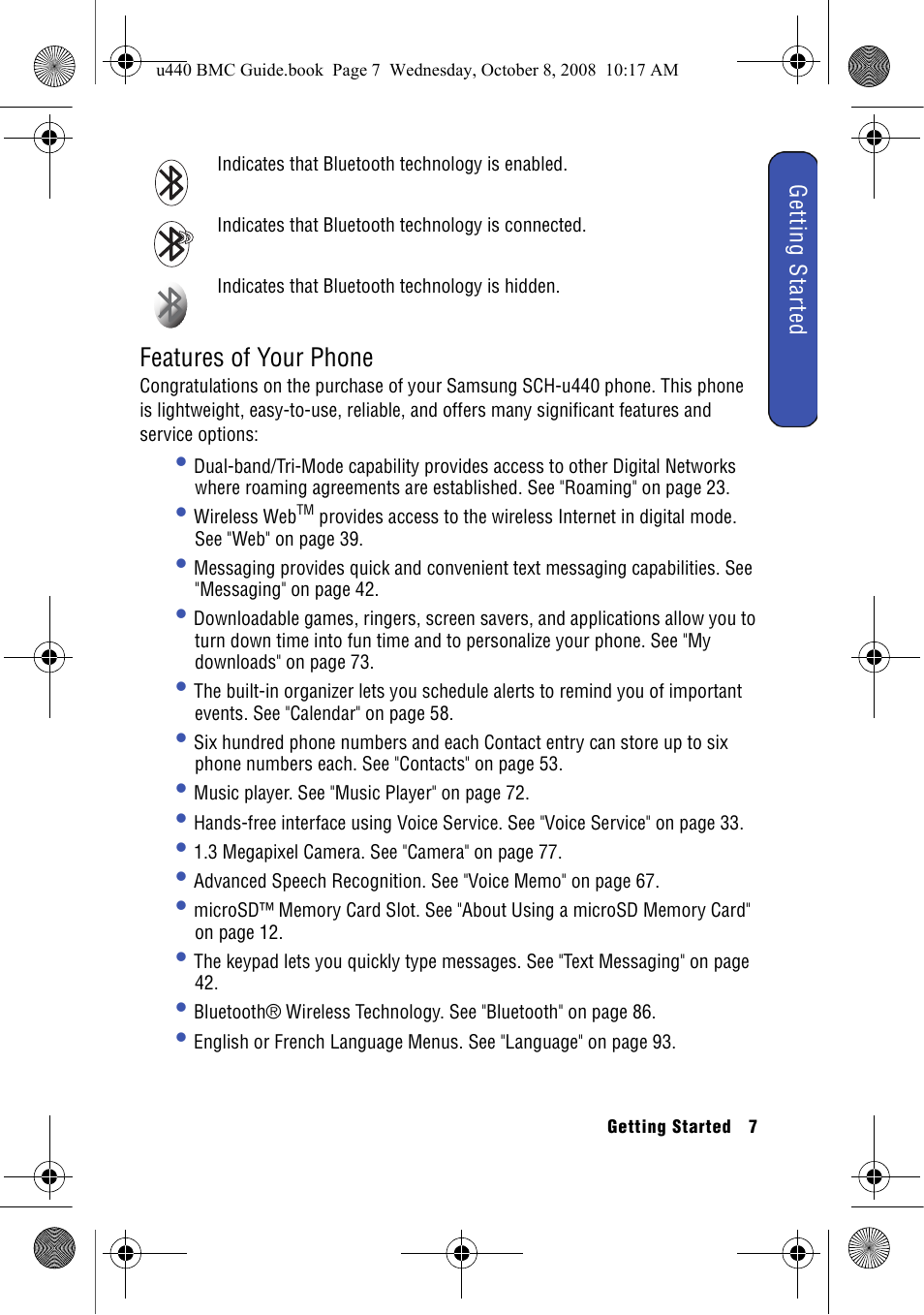 Features of your phone | Samsung SCH-U440 User Manual | Page 15 / 128