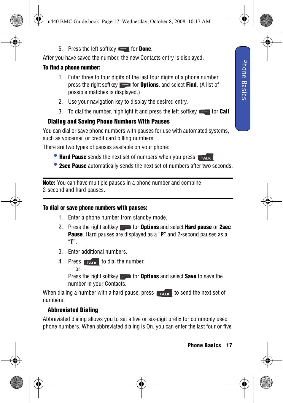 Dialing and saving phone numbers with pauses, Abbreviated dialing | Samsung SCH-U440 User Manual | Page 25 / 128