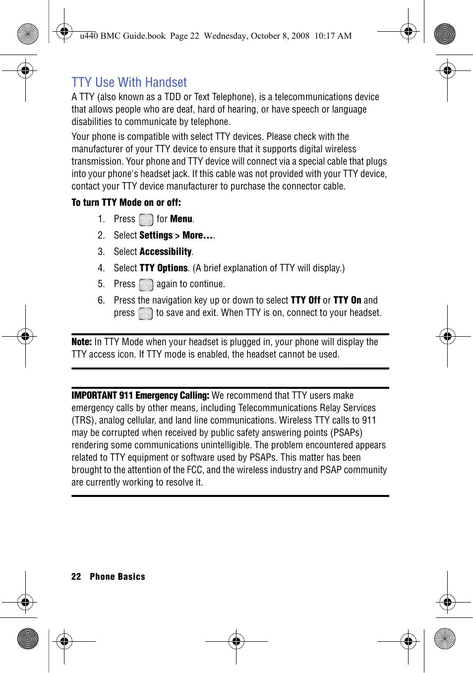 Tty use with handset | Samsung SCH-U440 User Manual | Page 30 / 128