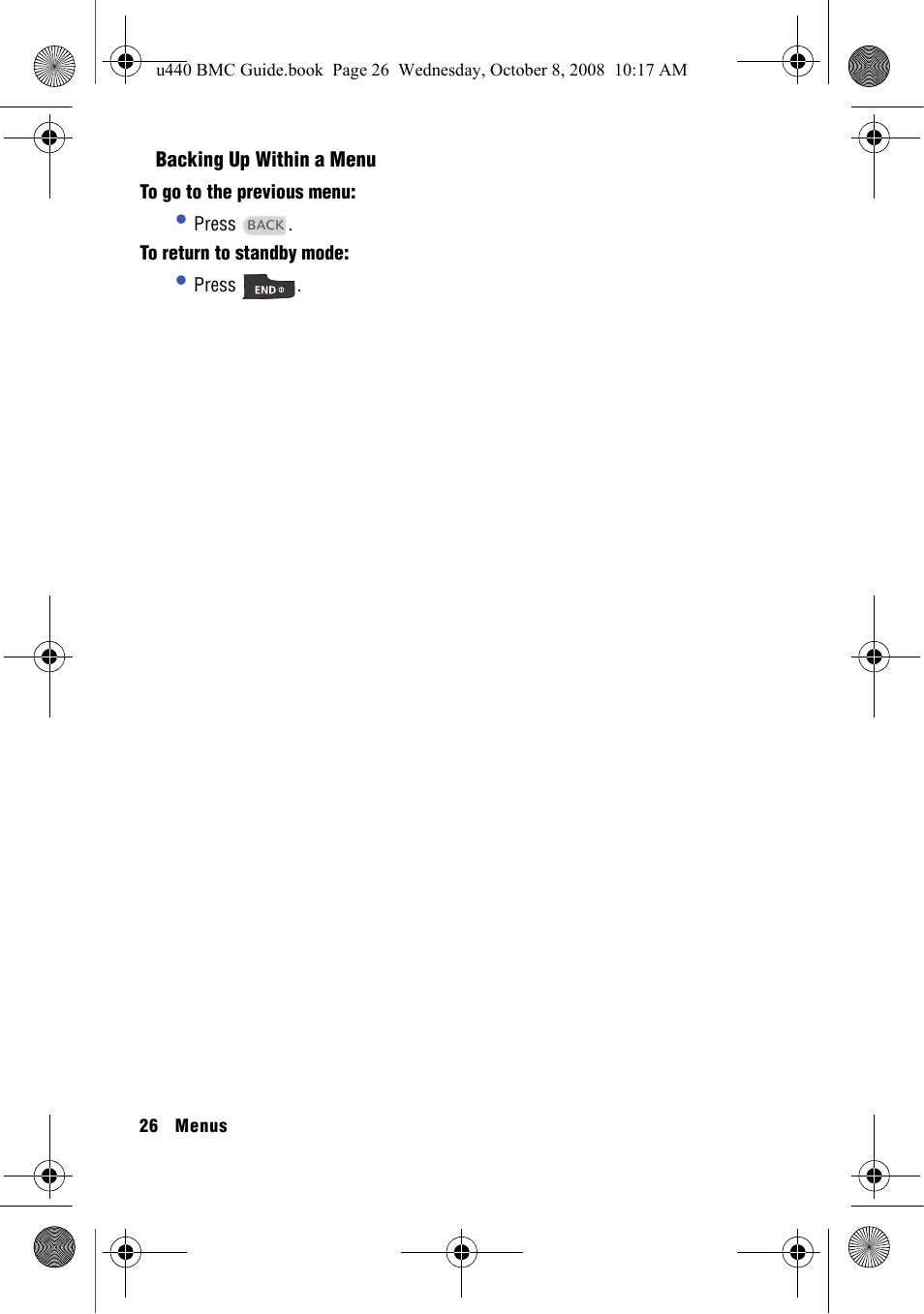 Backing up within a menu | Samsung SCH-U440 User Manual | Page 34 / 128