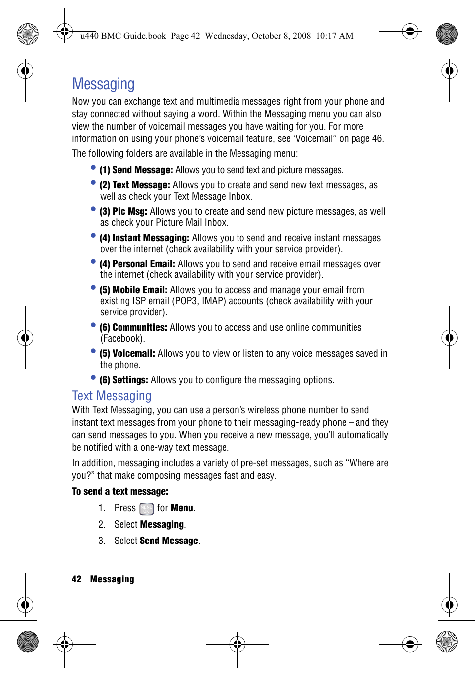 Messaging, Text messaging | Samsung SCH-U440 User Manual | Page 50 / 128