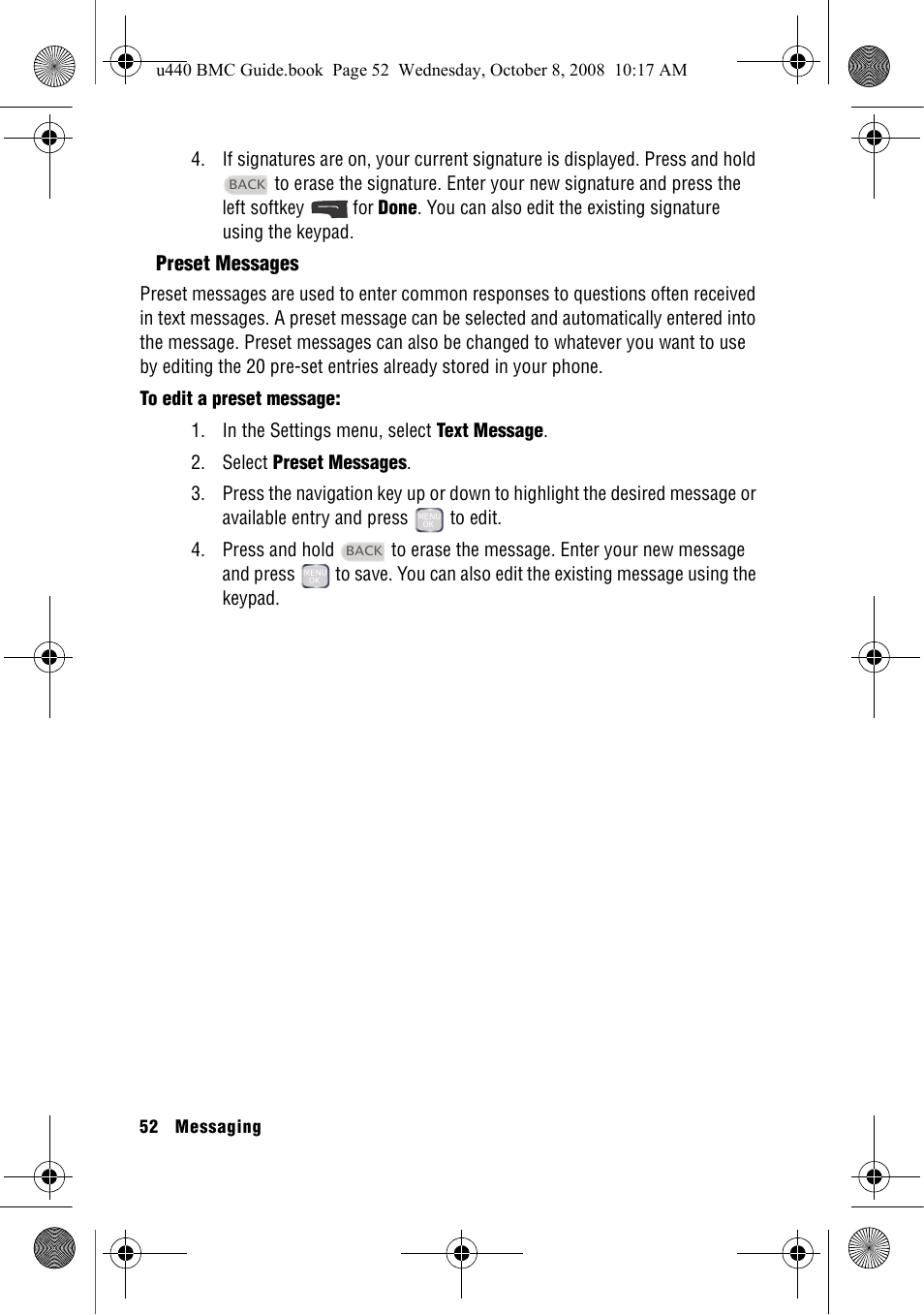 Preset messages | Samsung SCH-U440 User Manual | Page 60 / 128