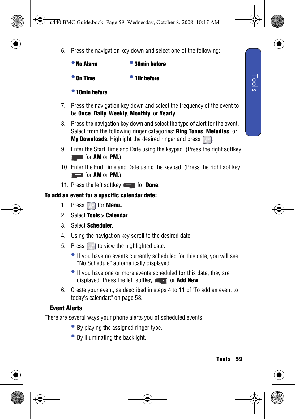 Event alerts | Samsung SCH-U440 User Manual | Page 67 / 128