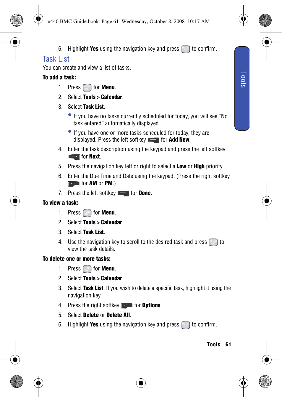 Task list | Samsung SCH-U440 User Manual | Page 69 / 128