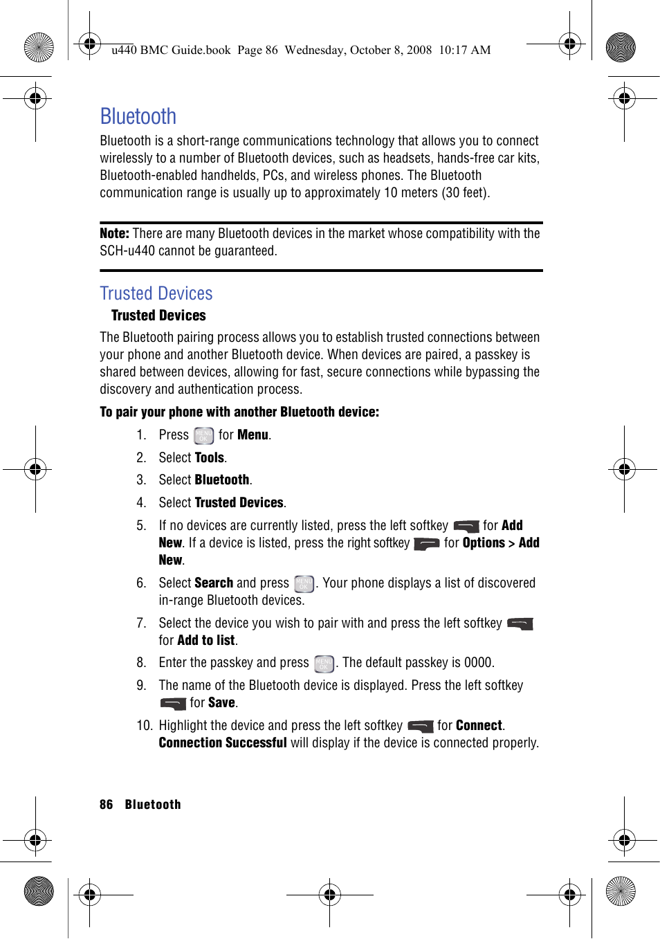 Bluetooth, Trusted devices | Samsung SCH-U440 User Manual | Page 94 / 128