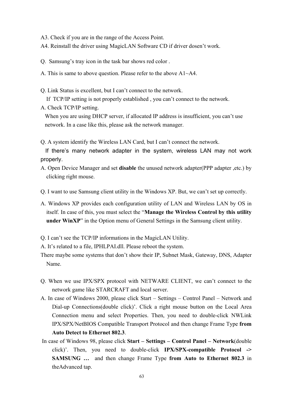 Samsung SWL-2200U User Manual | Page 63 / 64