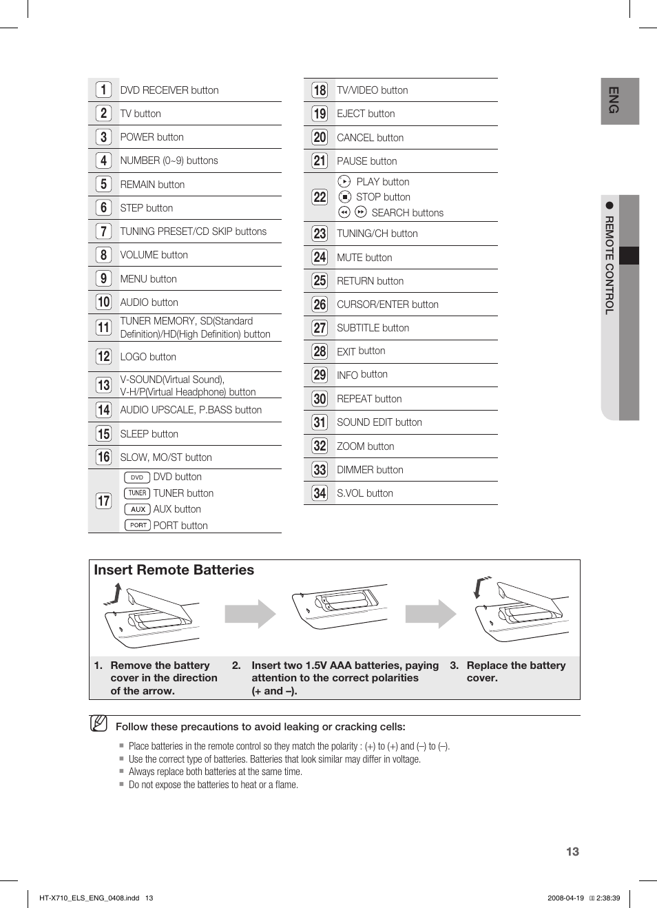Samsung HT-X710 User Manual | Page 13 / 59