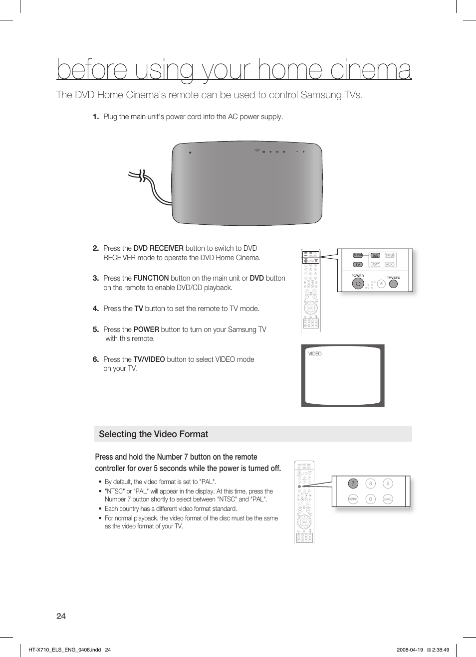 Before using your home cinema | Samsung HT-X710 User Manual | Page 24 / 59