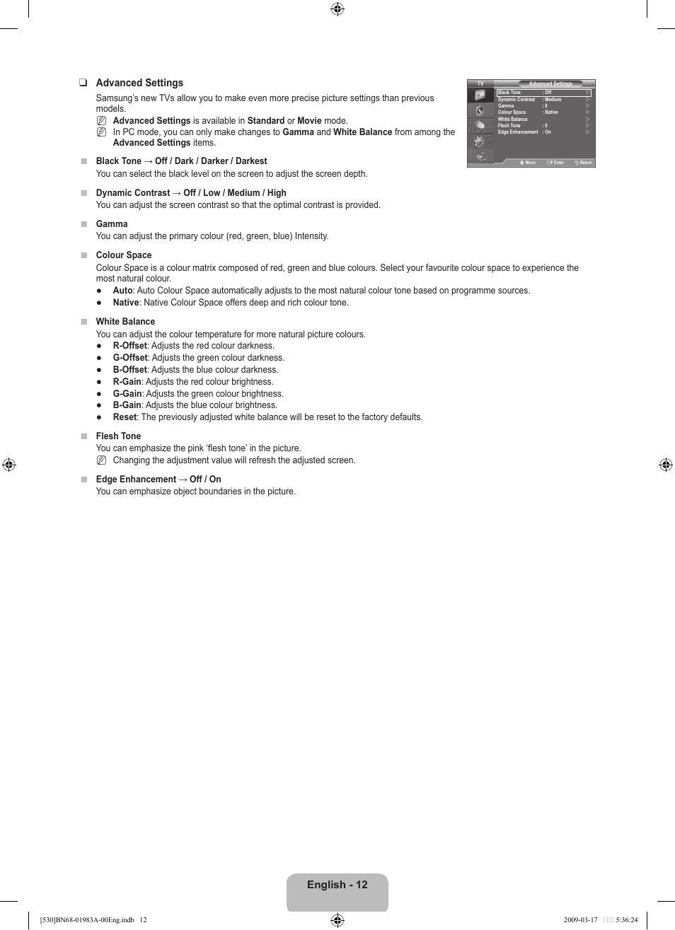 English -  advanced settings | Samsung BN68-01983A-00 User Manual | Page 14 / 32