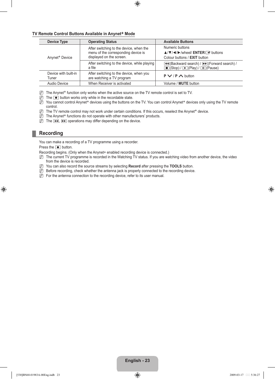 Recording | Samsung BN68-01983A-00 User Manual | Page 25 / 32