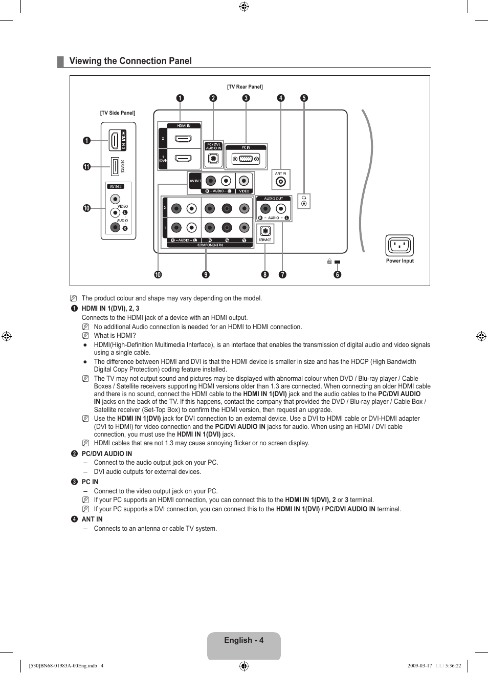 Viewing the connection panel | Samsung BN68-01983A-00 User Manual | Page 6 / 32