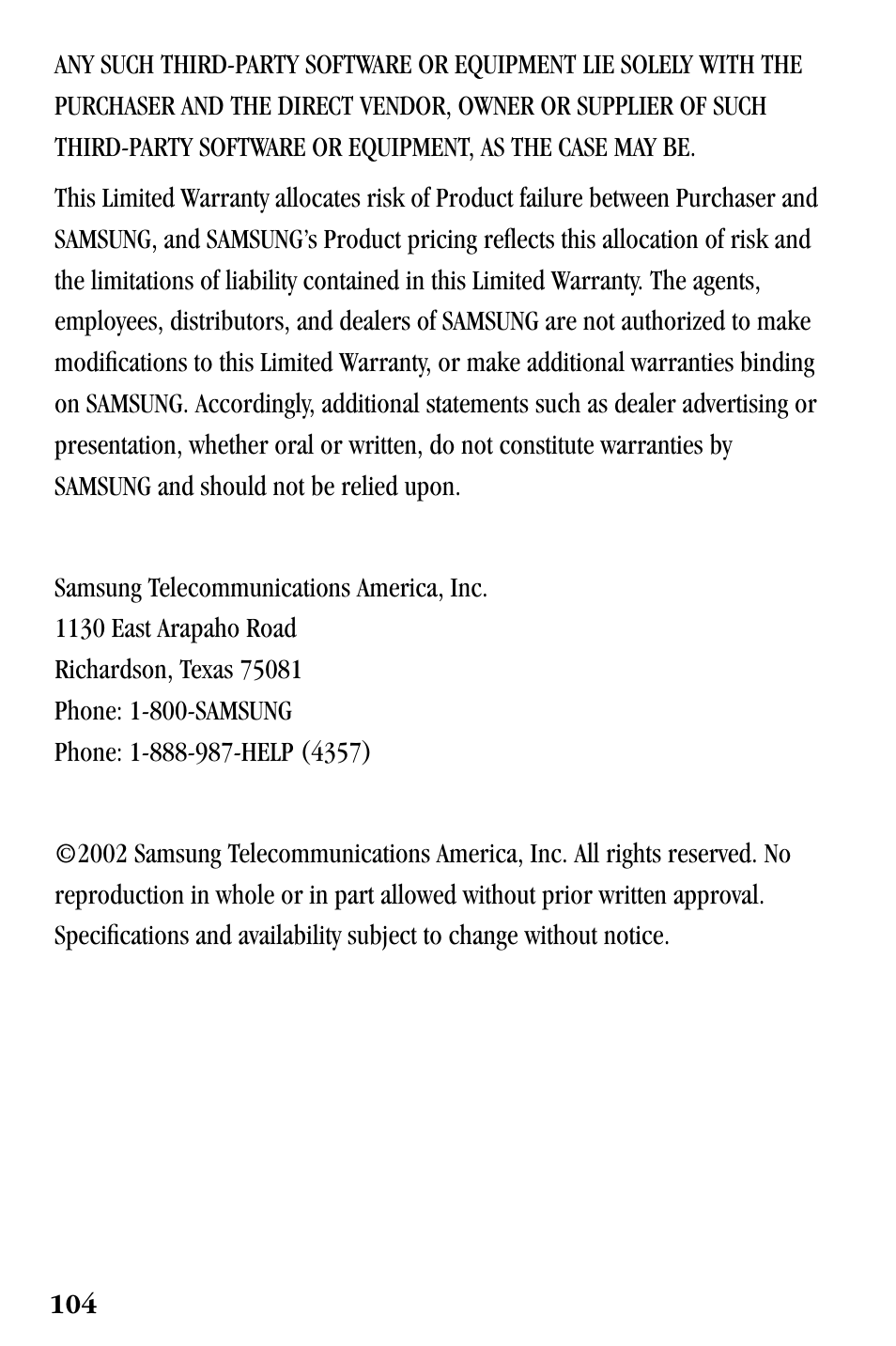 Samsung SPH-a500 Series User Manual | Page 104 / 109