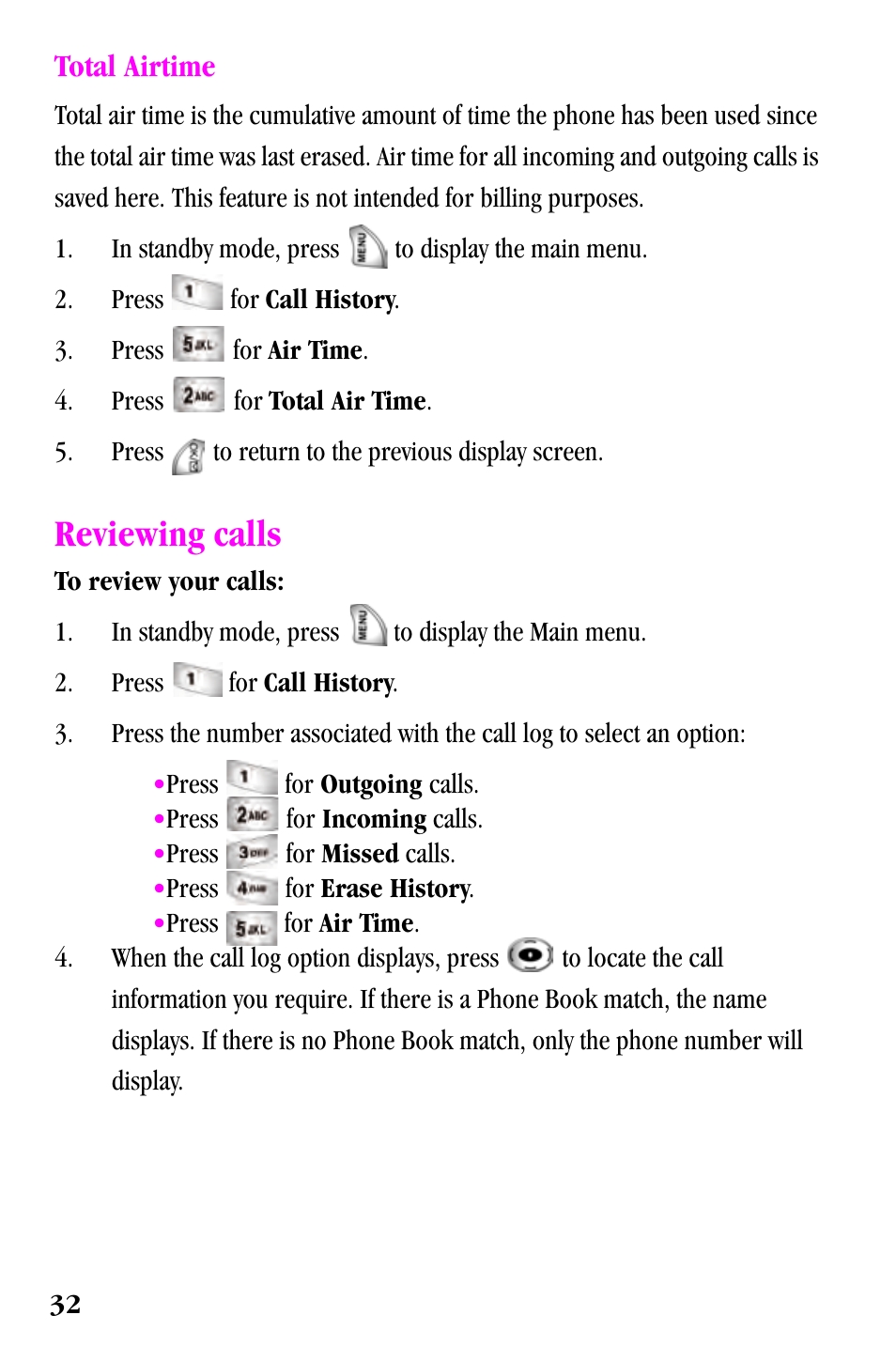 Reviewing calls | Samsung SPH-a500 Series User Manual | Page 32 / 109