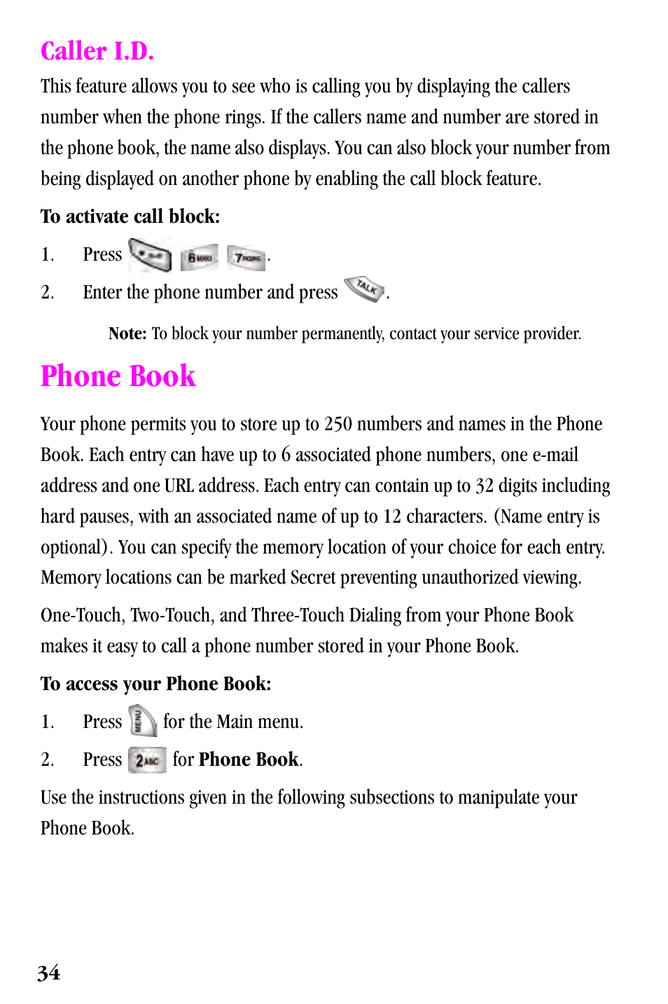 Phone book, Caller i.d | Samsung SPH-a500 Series User Manual | Page 34 / 109