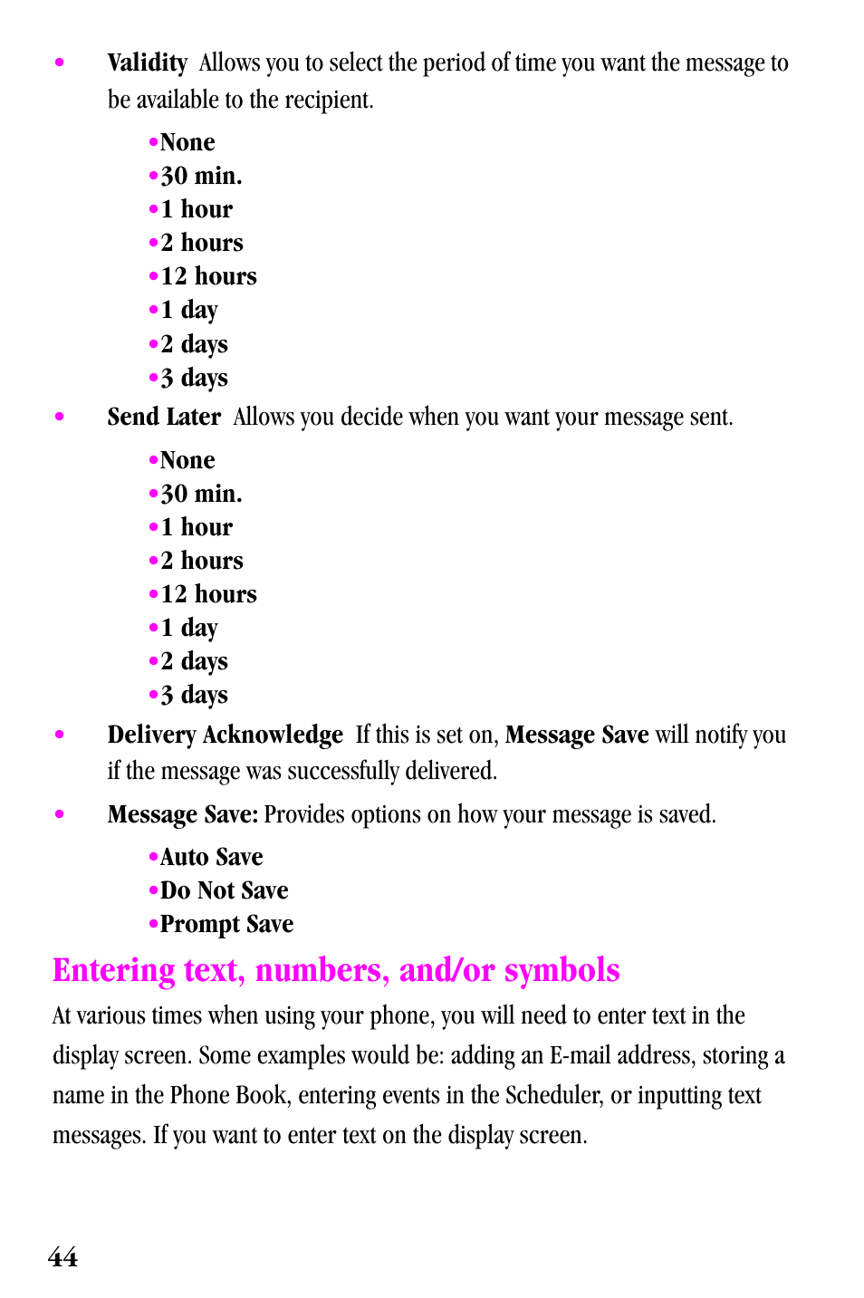 Entering text, numbers, and/or symbols | Samsung SPH-a500 Series User Manual | Page 44 / 109