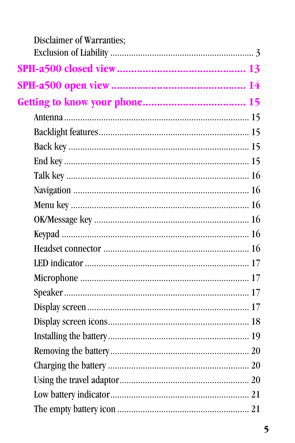 Samsung SPH-a500 Series User Manual | Page 5 / 109