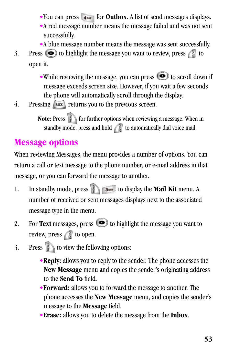 Message options | Samsung SPH-a500 Series User Manual | Page 53 / 109