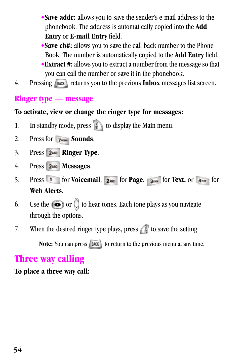 Three way calling | Samsung SPH-a500 Series User Manual | Page 54 / 109