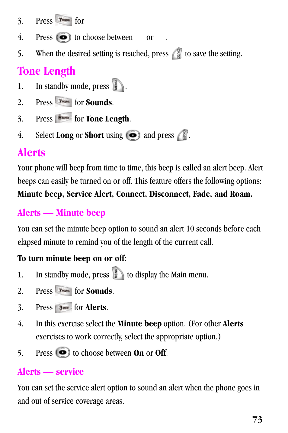 Tone length, Alerts | Samsung SPH-a500 Series User Manual | Page 73 / 109