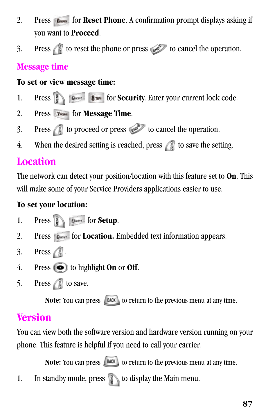 Location, Version | Samsung SPH-a500 Series User Manual | Page 87 / 109