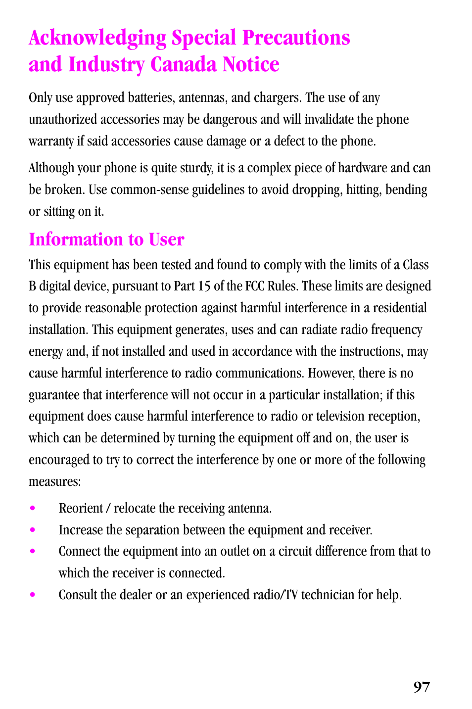 Information to user | Samsung SPH-a500 Series User Manual | Page 97 / 109