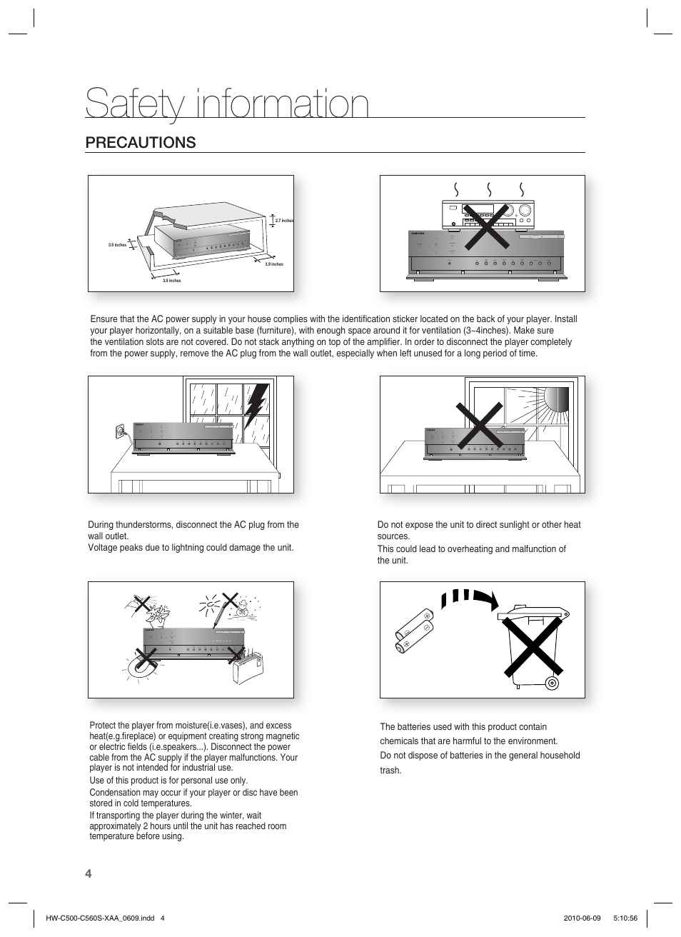 Safety information, Precautions | Samsung HW-C560S User Manual | Page 4 / 59