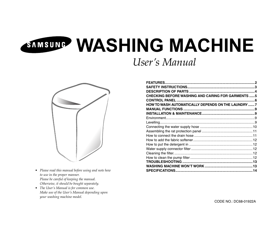 Samsung DC68-01922A User Manual | 14 pages