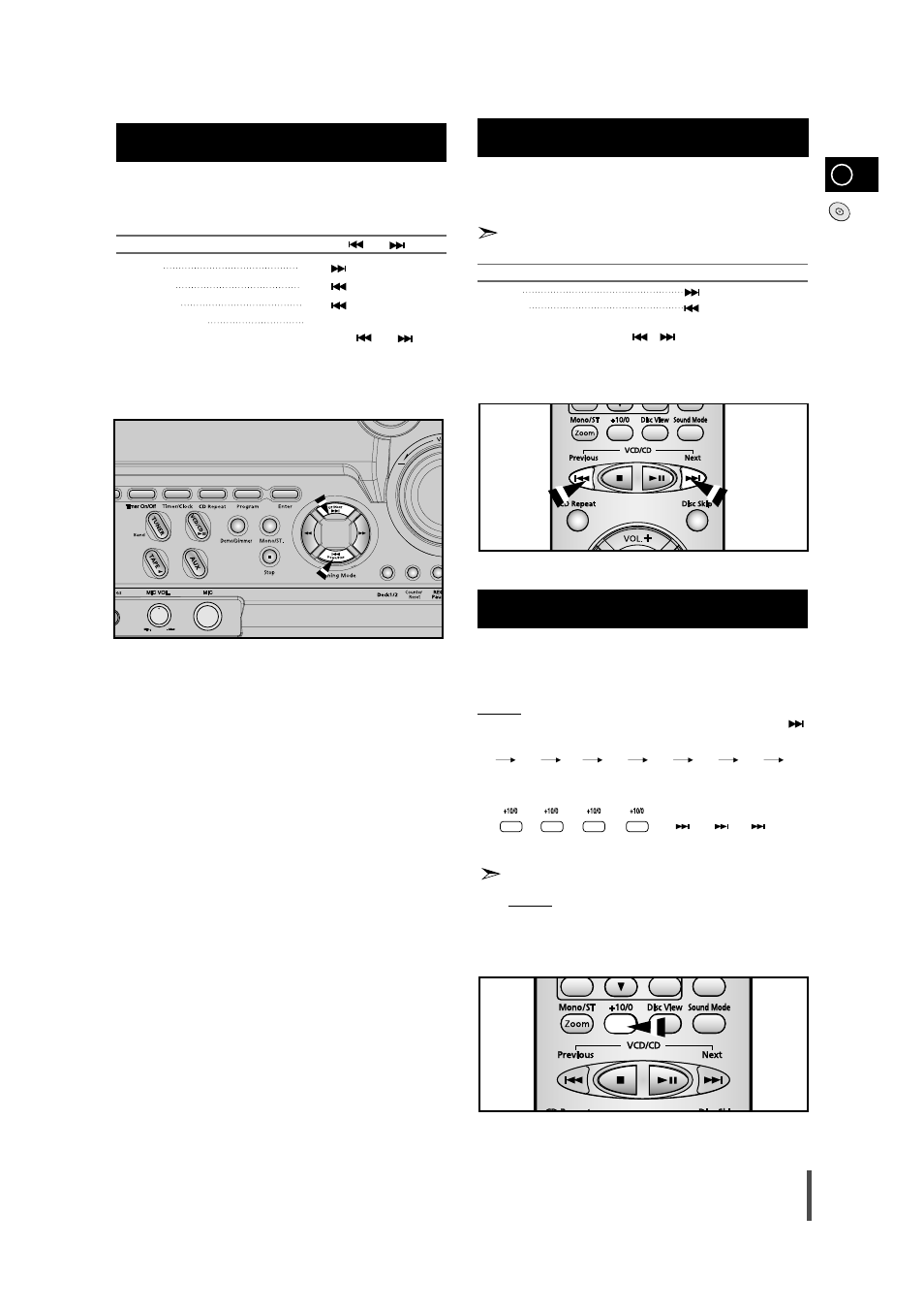 Selecting a track, Searching for a specific music passage on a cd, Function to skip through 10 tracks at a time | Samsung MAX-VB450 User Manual | Page 13 / 28