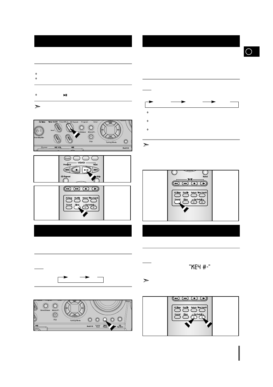 When adjusting play speed, Ntsc/pal selection method, Sound select function | Key control function, Key control function ntsc/pal selection method | Samsung MAX-VB450 User Manual | Page 17 / 28