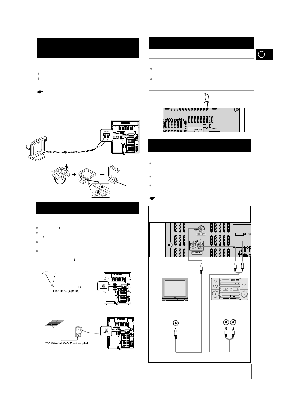 Connecting the am (mw)/lw aerial, Connecting the fm aerial, Connecting the sw aerial (option) | Connecting to the equipment | Samsung MAX-VB450 User Manual | Page 9 / 28