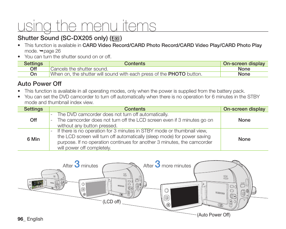 Using the menu items | Samsung SC-DX200 User Manual | Page 110 / 147